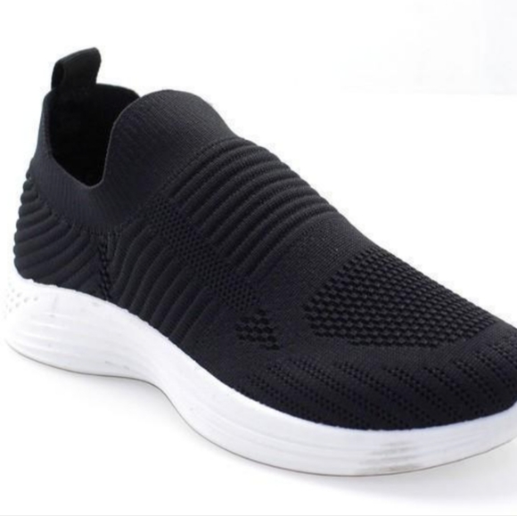 Stretch Knit Slip On Bllack Sneakers - Picture 1 of 4